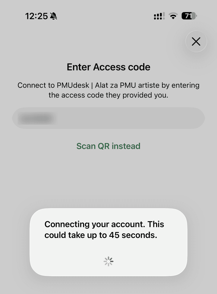 WhatsApp Business aplikacija, ekran Enter Access code