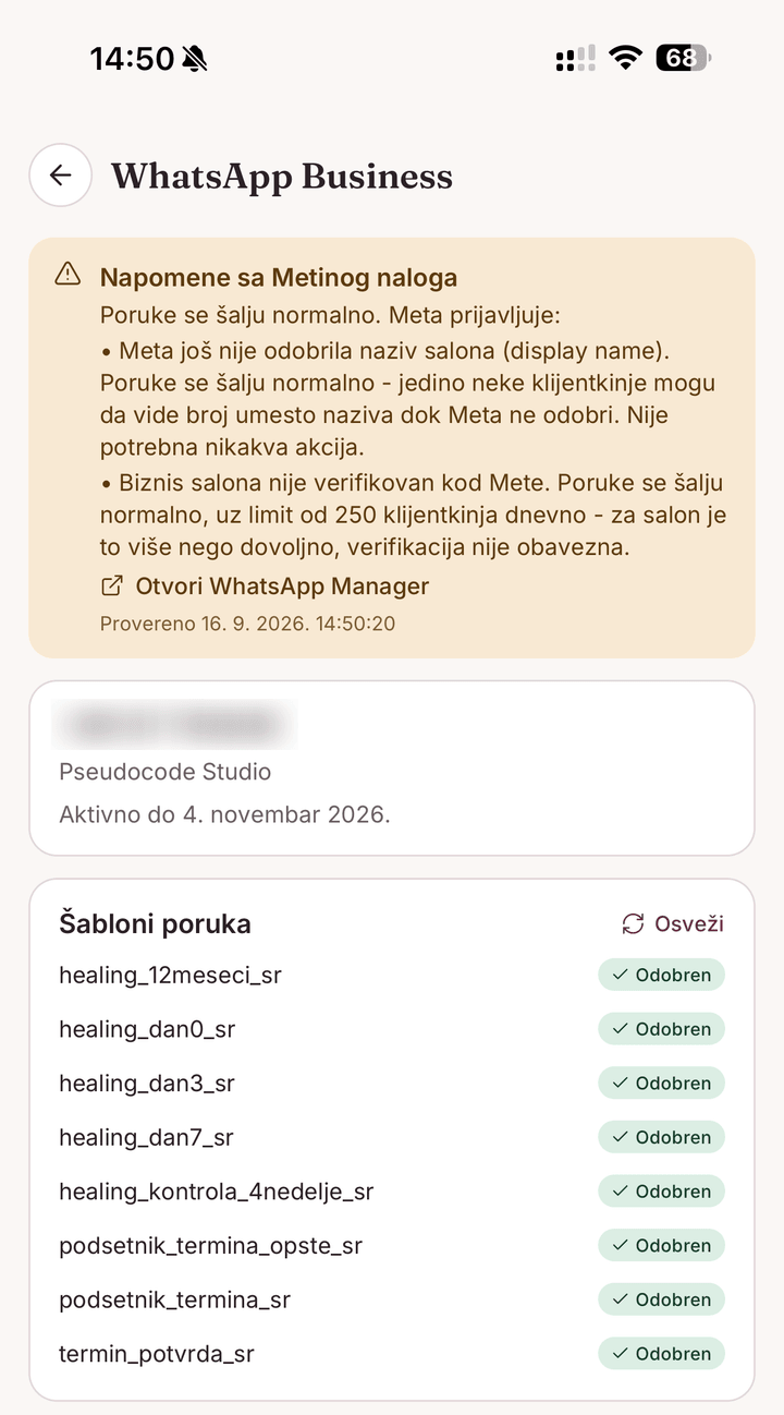PMUdesk žuti baner Napomene sa Metinog naloga
